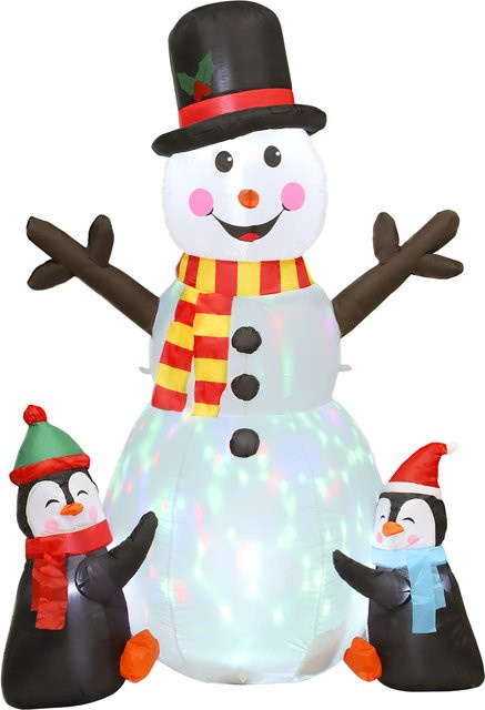 Outsunny Aufblasbarer Schneemann mit Pinguinen in Weiß und Multicolour, Höhe: 180 cm, mit LED-Lichtern und Blinklicht-Projektor für die Weihnachtsdekoration im Innen- und Außenbereich - Bild 1