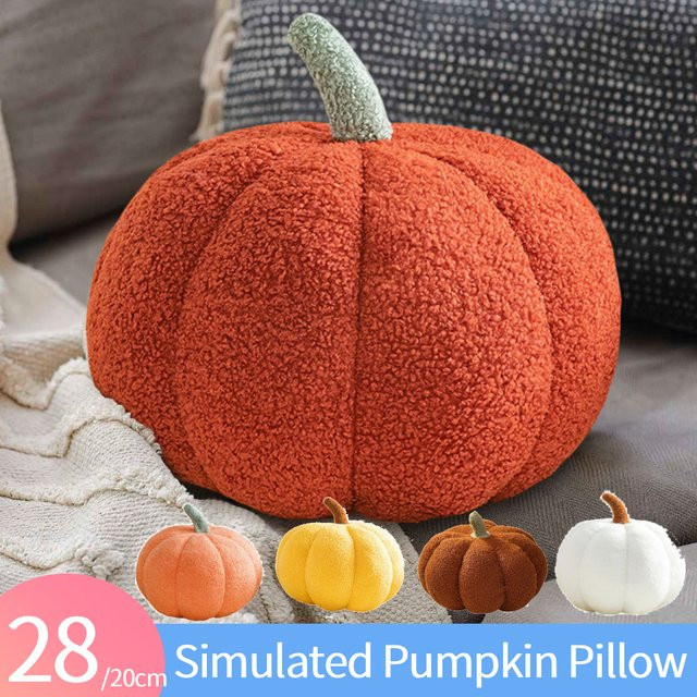 Shunmaii Halloween 3D Kürbiskissen in Orange und Braun, rundes Dekorationskissen für Thanksgiving und Schlafzimmer - Bild 1