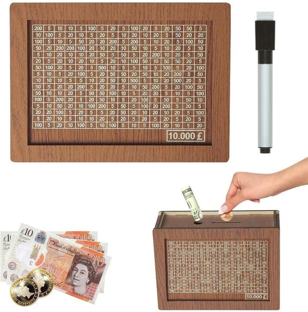 Dekorative Spardose aus natürlichem Holz mit Zähler in Braun, handgefertigt, B/T/H: 20,0 x 14,5 x 7,5 cm - Bild 1