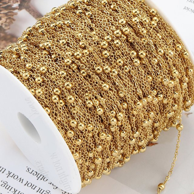 MOONMADE Halskette Edelstahl, goldene Perlen, Unisex - Bild 1