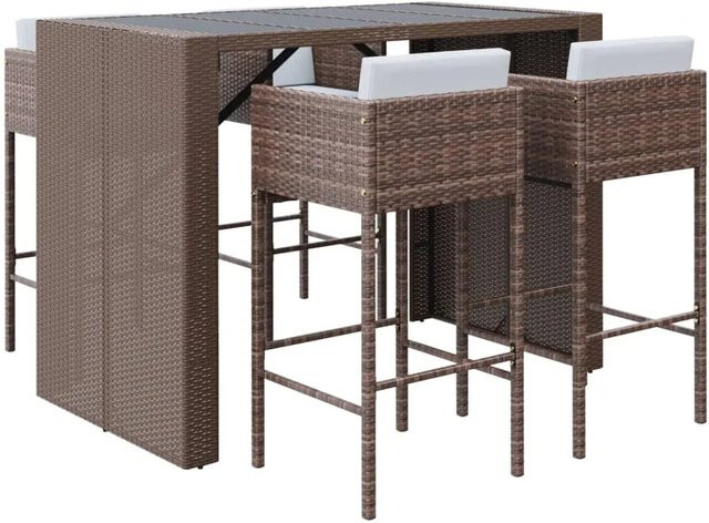 vidaXL 5-tlg Gartenbar-Set Modell 3 aus Poly Rattan mit Kissen in Braun - Bild 1
