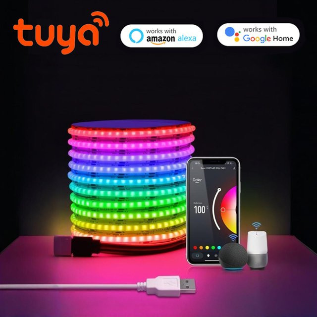 CHNAITEKE RGB LED COB Streifen mit USB 5V, Tuya WiFi und Bluetooth, Multicolour, 576 LEDs/m, RA90, intelligente App-Steuerung - Bild 1
