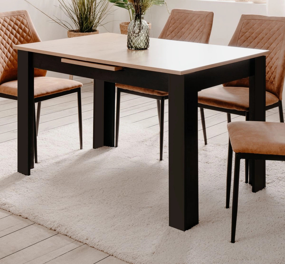 Esstisch Finham von Furn.Design aus Eiche und Schwarz, ausziehbar, B/T/H: 125-165 x 80 x 75 cm - Bild 1