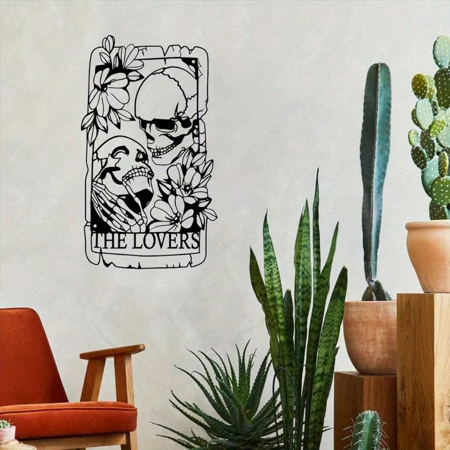 CIFBUY Bohemian Gothic Wandkunst Totenkopf Paare aus Metall in Schwarz als handgemachte Eisen Wandskulptur im Vintage-Stil für Indoor und Outdoor - Bild 2
