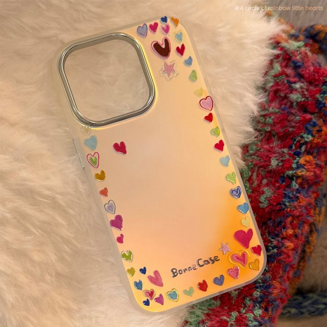 MUQGEW iPhone Schutzhülle Bunte Liebe Herz mit Vergoldung und Laser-Effekt, Stoßfestes Hard Cover in Multicolour für iPhone 16 15 14 13 12 Pro Max Plus 11 - Bild 1