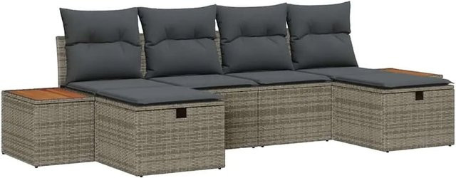 vidaXL Gartensofa-Set aus Poly-Rattan in Grau mit 6 Teilen, L-Form Lounge-Set inklusive Kissen und integriertem Stauraum für Terrasse und Garten - Bild 1