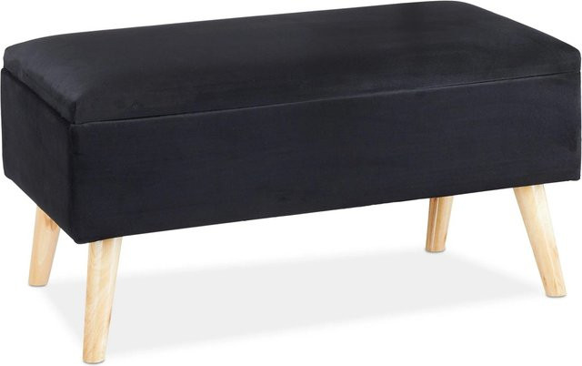 Relaxdays Sitzbank aus Samt und Eukalyptusholz in Schwarz mit Stauraum, B/T/H: 80 x 40 x 41 cm - Bild 1