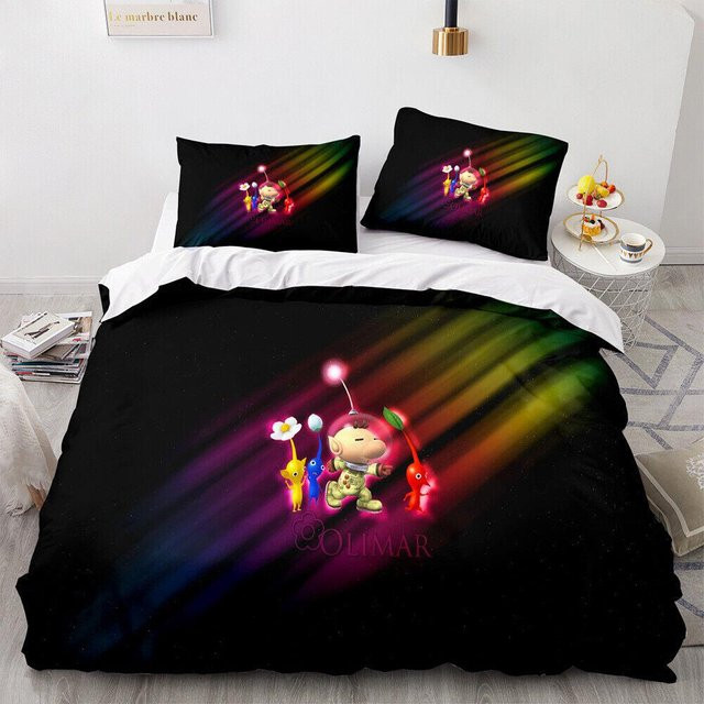 Allbestart Pikmin Bettwäscheset mit Motiv Hocotate und Olimar, 2-3-teilig, Farbe Schwarz, B/H: 228 x 228 cm - Bild 1