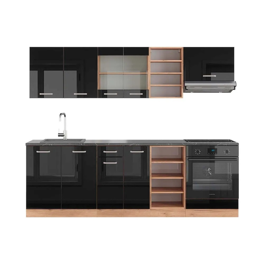 Vicco R-Line Küchenzeile Schwarz Hochglanz und Goldkraft Eiche, Breite: 240 cm, Farbe: Anthrazit - Bild 2