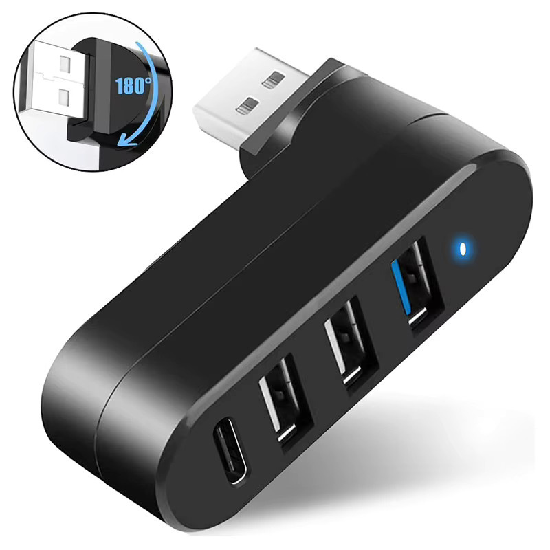 Drehbarer 4-Port USB 2.0 Hub mit USB-C Anschluss, 180 Grad drehbare Hochgeschwindigkeits-Dockingstation für PC und Laptop, Schwarz oder Weiß - Bild 6