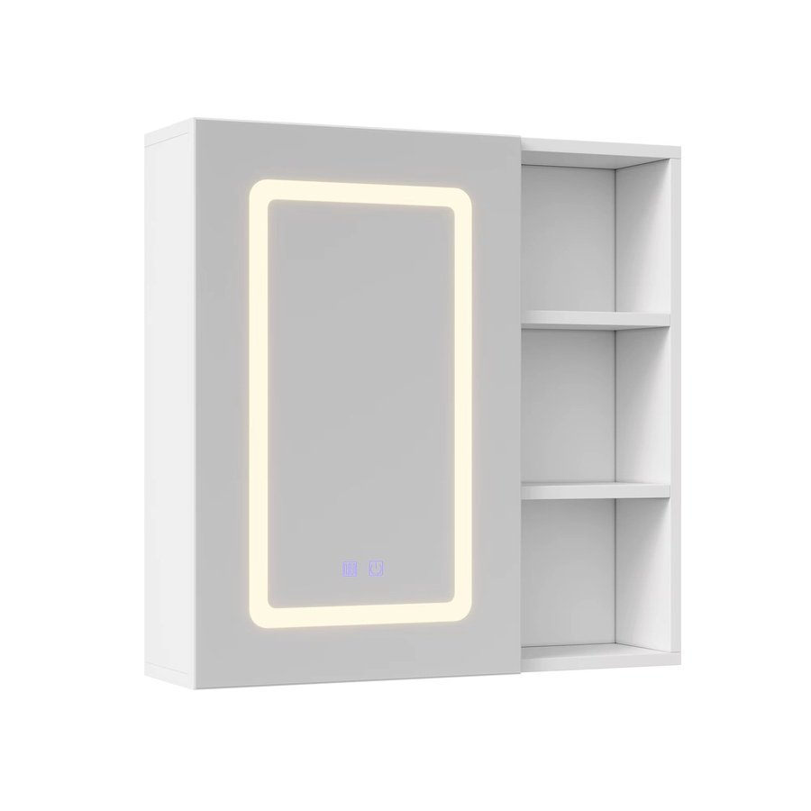 Superaly HD-Spiegelschrank für das Badezimmer mit LED-Beleuchtung, weiß, mit Glastür und offenen Regalen, wandmontiert - Bild 1