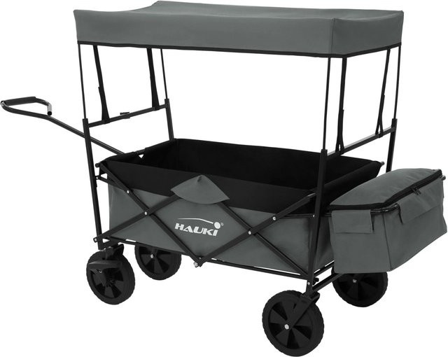 Hauki Bollerwagen faltbar mit Dach und Tasche in Grau für Kinder, Camping und Garten - Bild 2