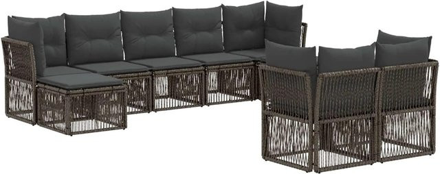 vidaXL Gartensofa-Set 9-teilig aus Poly-Rattan in Grau mit Polsterung und Ottomane für Garten und Terrasse - Bild 1