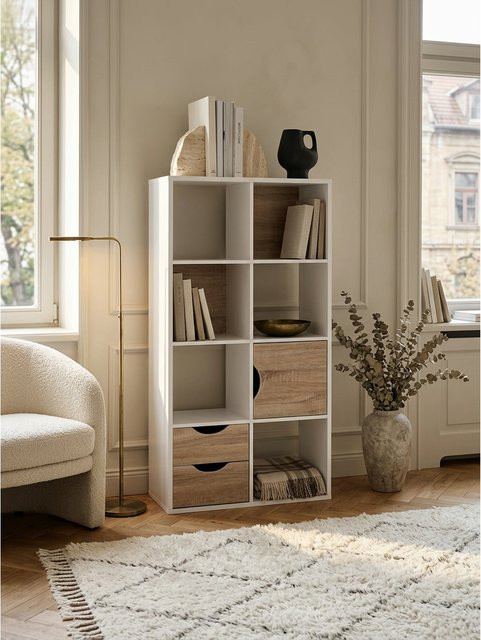 Modernes Bücherregal von KADIMA DESIGN in Weiß und Eiche, B/T/H: 60 x 29 x 120 cm - Bild 1