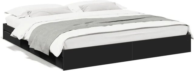 vidaXL Bettgestell mit Schubladen Schwarz aus Holzwerkstoff B/T/H: 200 x 200 x 28 cm - Bild 1