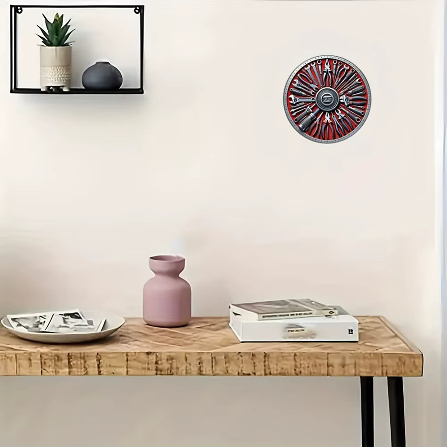 Rundes Metallschild CIFBUY im Retro-Werkzeugdesign, Wandkunst für Zuhause, Bar oder Café, Durchmesser: 20,32 cm, Farben: Rot und Schwarz - Bild 5