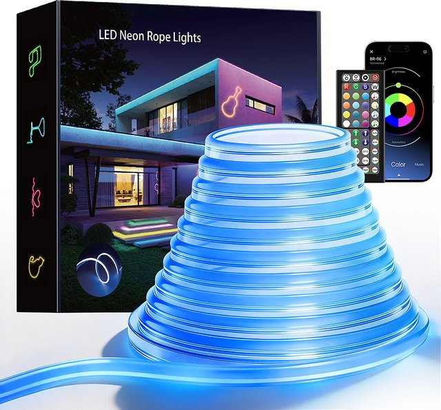 Flexible RGB LED Neon Flex Lichterkette mit App- und Fernbedienung, Wasserdichte Multicolour Neon-Lichterkette für Garten und Party mit Musik-Synchronisation - Bild 1