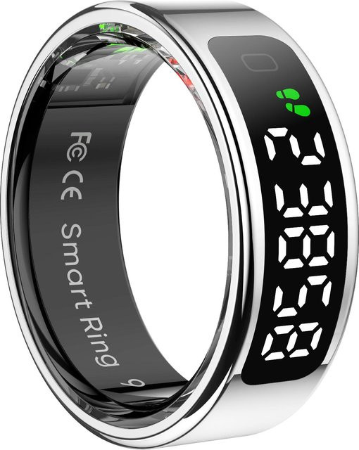 ZJM Mall Smart-Ring Fitness-Tracker in Silber mit Herzfrequenzüberwachung, Blutsauerstoffmessung, Schlaf-Tracking und Schrittzähler, 5 ATM wasserdicht, Größe 11 (20,8 mm) - Bild 1