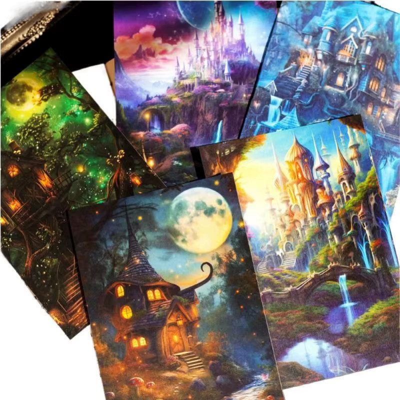 30 Blatt Retro Fantasy Waldschloss Bastelpapier mit magischen Landschaften in Multicolour für dein Tagebuch, Scrapbook und DIY-Projekte - Bild 5
