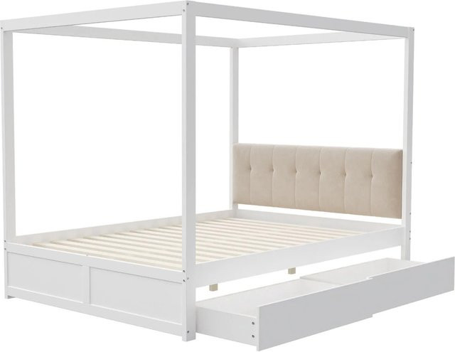 Merax Himmelbett mit Schubladen in Weiß für das Kinderzimmer oder Schlafzimmer, B/T/H: 140 x 200 x 142 cm - Bild 1