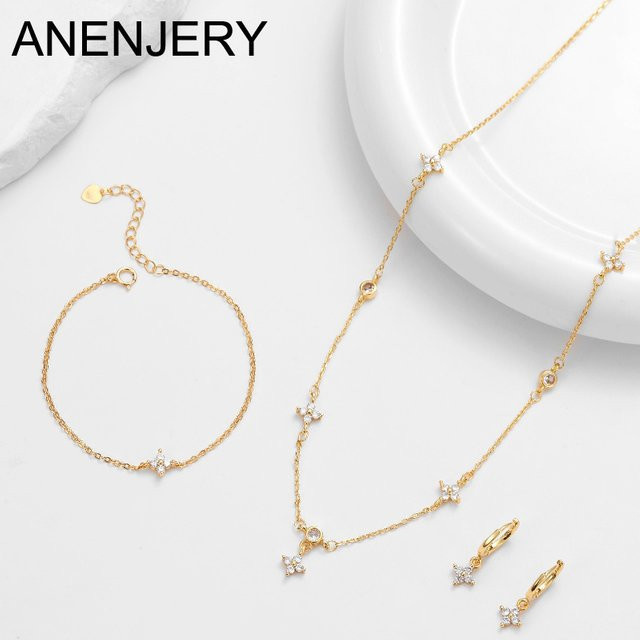 ANENJERY Schmuckset, Vierblättrige Blumen, Zirkon, Damen - Bild 1