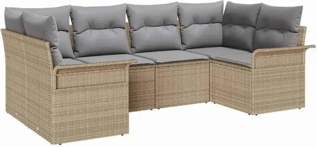 vidaXL Garten-Sofa-Set aus Poly Rattan in Beige, 6-teiliges L-Shape Lounge-Set mit Kissen und integriertem Stauraum - Bild 1