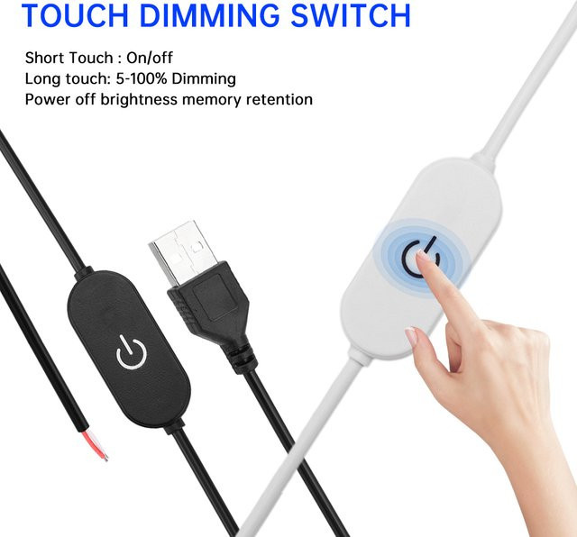 USB-Schalter-Verlängerungskabel in Weiß mit Touch-Dimmschalter für LED-Streifen, 1,5 m Länge, 2 A, DC 5 V / DC 12–24 V - Bild 1