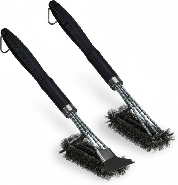 Relaxdays Grillbürsten Set 2er Pack aus Edelstahl in Silber und Schwarz mit Schaber für Kohle, Gas und Elektro, B/T/H: 45 x 20 x 7 cm - Bild 1