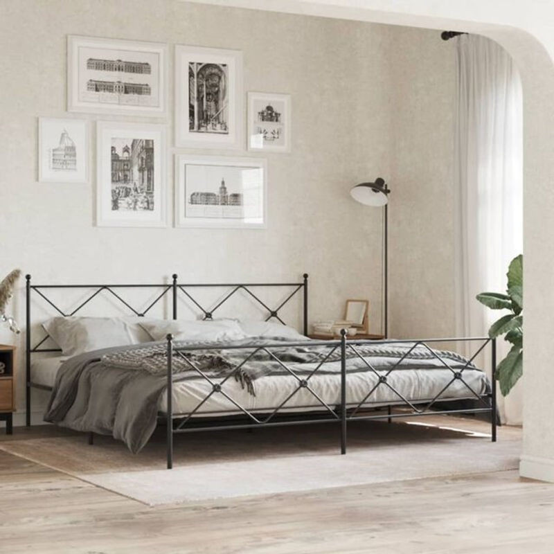 Vidaxl Metallbett im Industrial Design mit Kopf- und Fußteil, Schwarz, B: 193 cm, T: 203 cm - Bild 1
