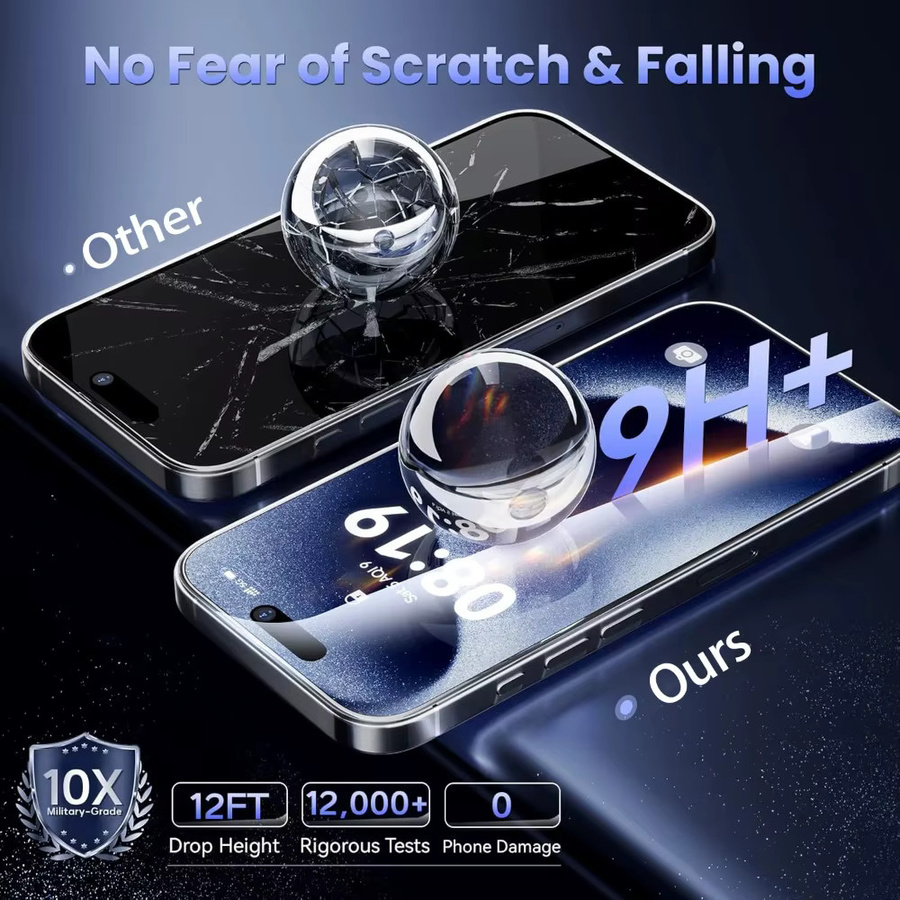 3er Pack Ultraklare Vollbildschutzfolie für Apple iPhone 17 16 15 14 13 12 Pro Max Plus XS XR Transparent mit Easy Install Glasfolie - Bild 5
