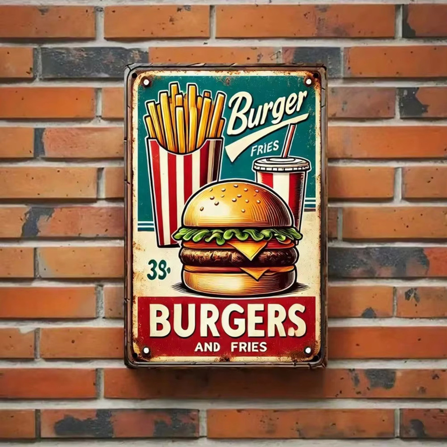 CIFbuy Vintage Burger Metallschild als Wandkunst für Café und Bar, mehrfarbig, rechteckig - Bild 2