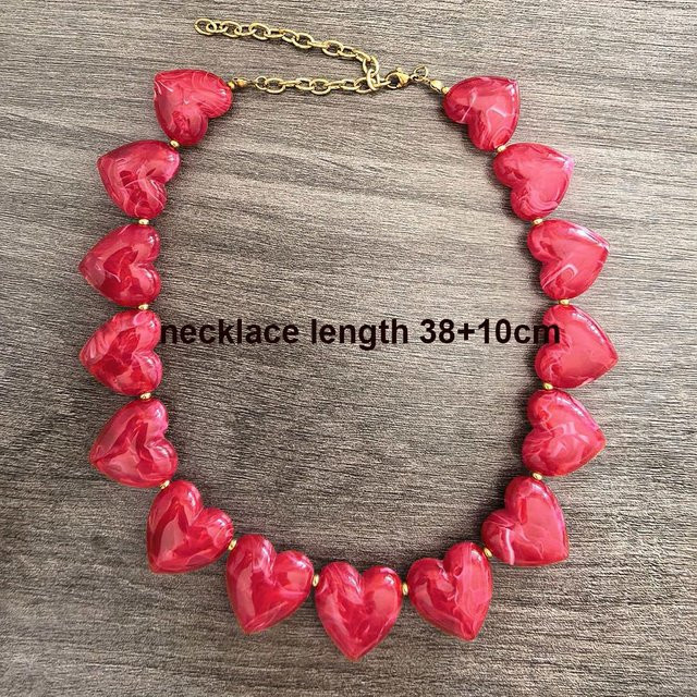 Halskette Choker, Liebesherz, Acrylperlen, Edelstahl, Damen, Weiß Beige Rot - Bild 1