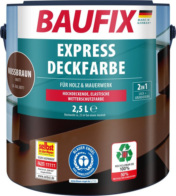 Baufix Express Deckfarbe Holz in Nussbraun Matt, 2,5 Liter - Bild 1