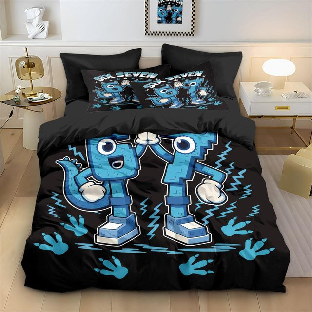 3-teiliges Bettwäsche-Set im Punk-Graffiti-Stil mit 67 Elementen Aufdruck, Farbe Schwarz, Material Mikrofaser-Polyester, B/H: 210 x 210 cm - Bild 1