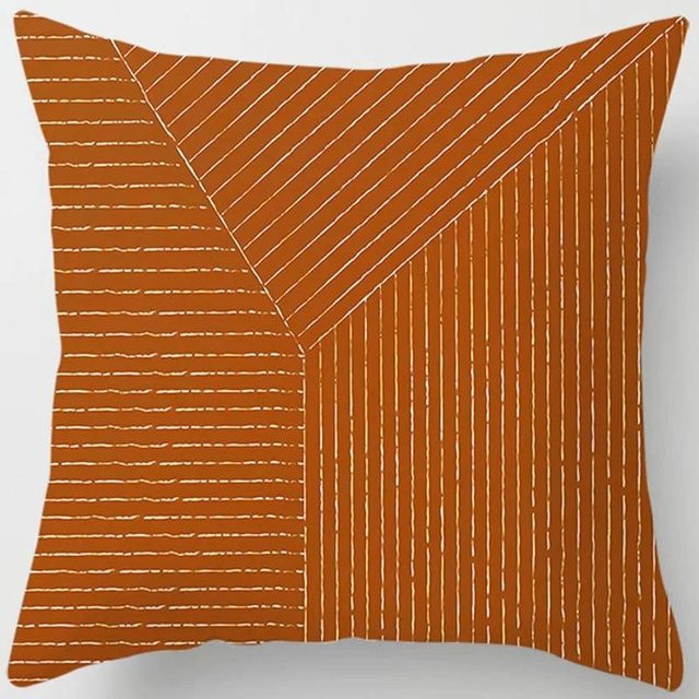 Quadratischer Kissenbezug von Shunika Chen mit braunem geometrischem Druck aus Peach Skin, B/B/H: 18 x 18 x 18 cm - Bild 1