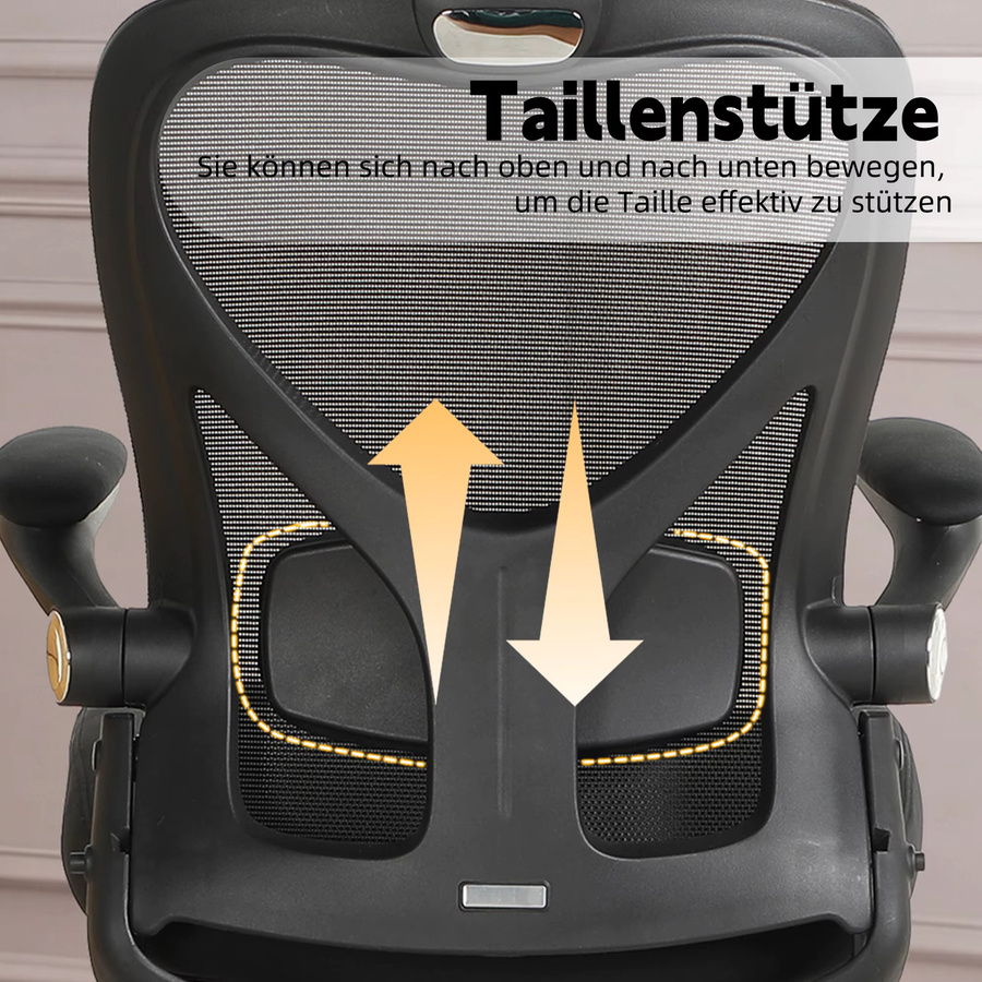 Welax Ergonomischer Bürostuhl mit 3D-Kopfstütze, Klappbarer Schreibtischstuhl mit Taillenstütze und klappbaren Armlehnen in Schwarz oder Pink - Bild 3