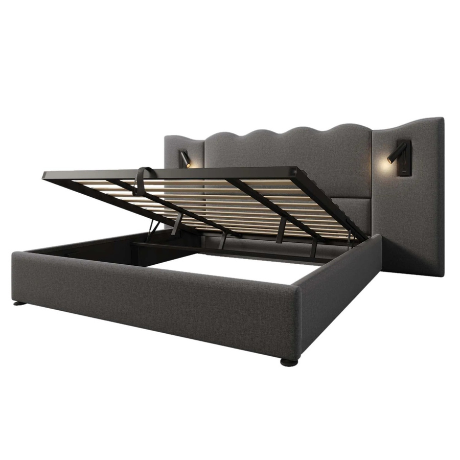 okwish Polsterbett mit Stauraum und USB-Anschluss in Grau, B/T/H: 180 x 200 x 252 cm - Bild 2
