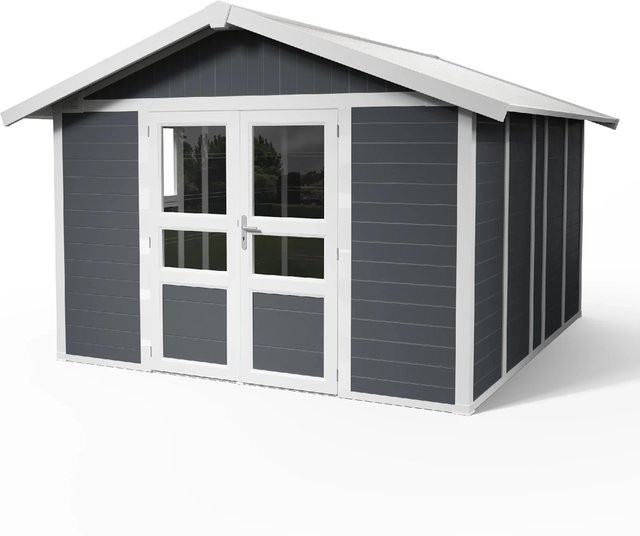 Grosfillex Gartenhaus Domizil aus Kunststoff in Dunkelgrau-weiß mit 11 m2 Stellfläche - Bild 1