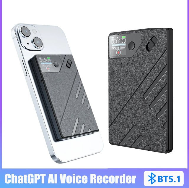 luxuglow AI Voice Recorder mit ChatGPT Smart Voice To Text Funktion für Telefonanrufe, Besprechungen und Interviews in Schwarz - Bild 1
