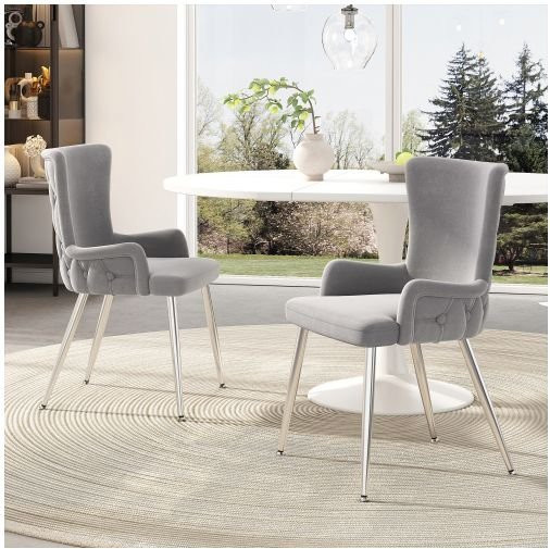 MUVOE Esszimmerstuhl 2er-Set aus grauem Samt mit Metallbeinen im modernen Design - Bild 1