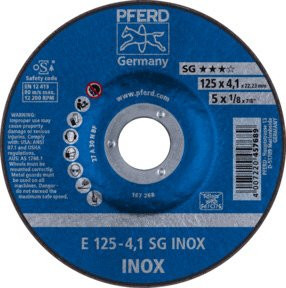 PFERD Schruppscheibe SG INOX Leistungslinie für Edelstahl, Blau, Durchmesser: 125 mm, Breite: 4,1 mm, Bohrung: 22,23 mm - Bild 1