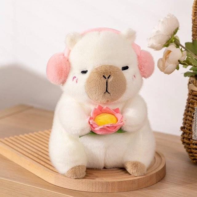Capybara Plüschtier Puppe Kissen, mit Kopfhörern und Blume, 25cm - Bild 1