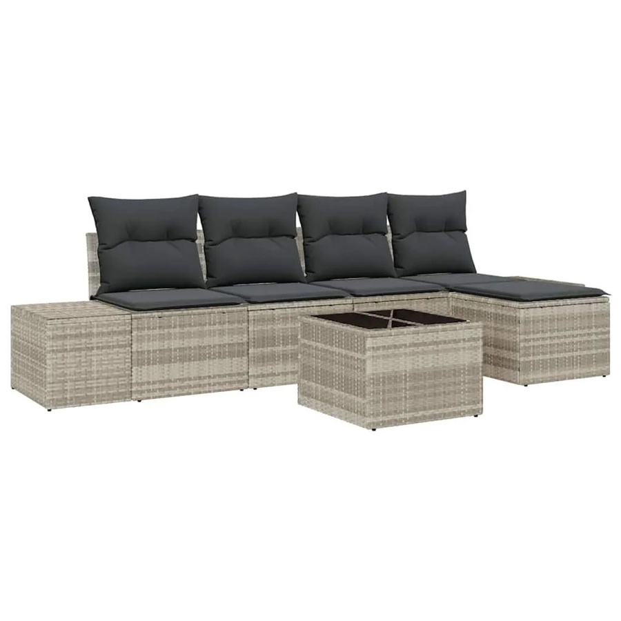 vidaXL Garten-Sofa-Set aus Poly-Rattan in Grau mit 5 Teilen, L-Form mit 2-Sitzer-Sofa, Ottoman und Couchtisch sowie Kissen - Bild 2
