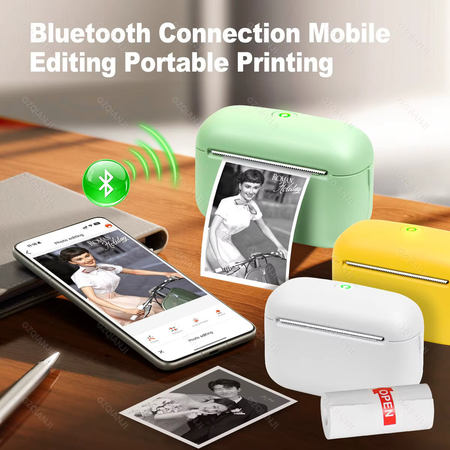 GZQIANJI Mini Bluetooth Thermodrucker für Etiketten mit 300dpi, tragbare Etikettiermaschine für Namensaufkleber und Preisschilder ohne Tinte - Bild 2