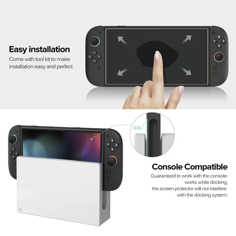 Displayschutzfolie aus gehärtetem Glas für Nintendo Switch 2 mit automatischem Ausrichtungsrahmen, transparent - Bild 5