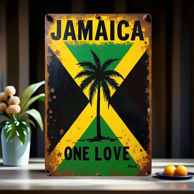 Vintage Jamaikanisches One Love Metallschild CIFBUY Retro Rasta Palmen-Dekor Wandkunst, B: 20,32 cm, H: 30,0 cm, Mehrfarbig - Bild 1