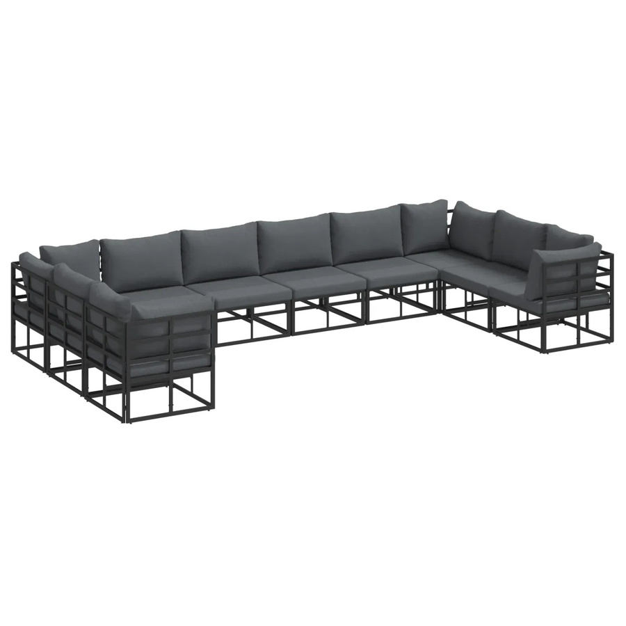 vidaXL Garten-Sofa-Set 10-teilig aus Aluminium in Schwarz mit Kissen und Armlehnen - Bild 2