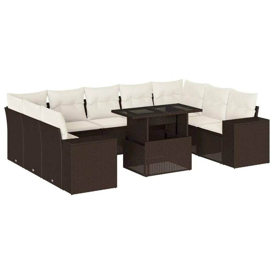 vidaXL 10-teilige Garten-Sofagarnitur in L-Form aus braunem Poly-Rattan mit wetterfesten Kissen und pulverbeschichtetem Stahlgestell - Bild 2