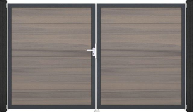 GroJa Steckzaun Tor DIN Links DB Bi-Color 2-flügelig in Sand/Multicolor aus Aluminium und BPC - Bild 1