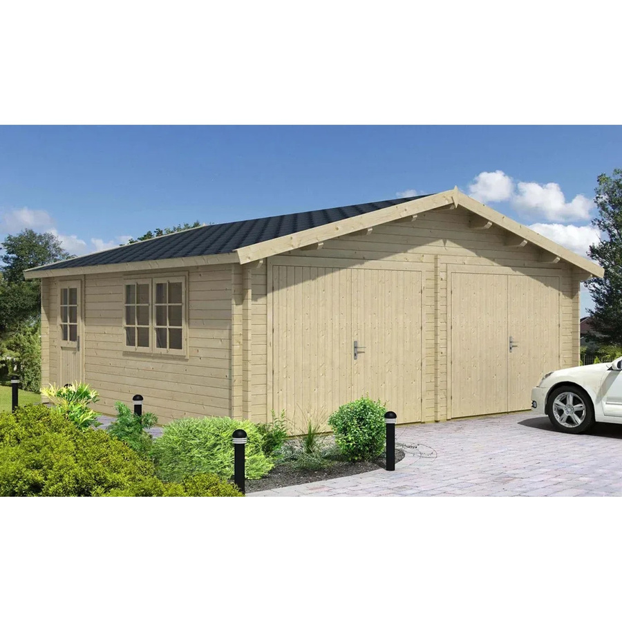 Alpholz Doppelgarage Modell D-44 ISO aus Fichte Natur in Braun und Beige, B: 595 cm, T: 565 cm - Bild 2